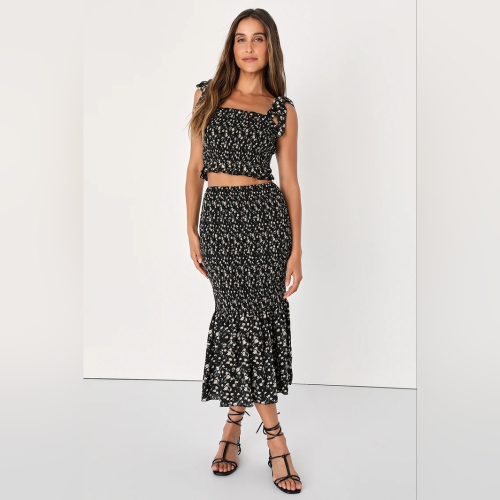 Major Crush Black Floral Print Smocked set